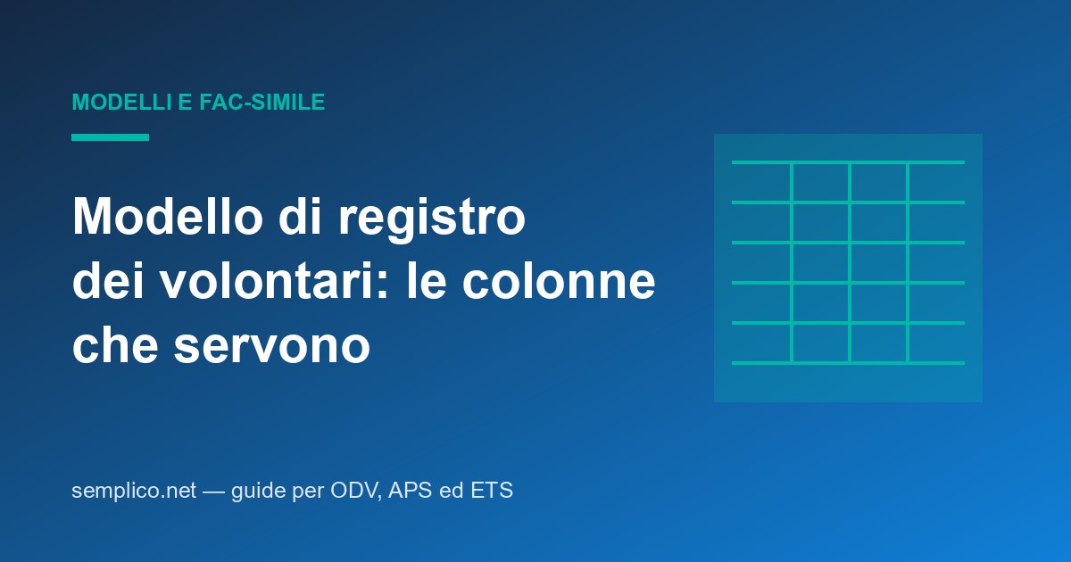 Copertina: modello di registro dei volontari, le colonne che servono
